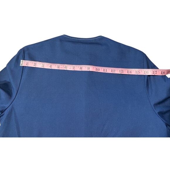 Vintage 60s 70s Collarless Car Coat Contrasting Stitch Sz M Blue White Cosplay - Picture 13 of 14